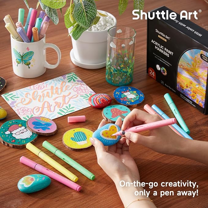 Shuttle Art Automatic Ink Control Acrylic Paint Markers, 24 Pastel Colors Brush - Image 8
