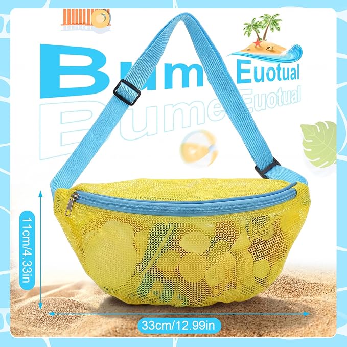 Hsei 2 Pcs Mesh Shell Bags for Beach Shelling Seashell Collecting Fanny Pack - Image 3