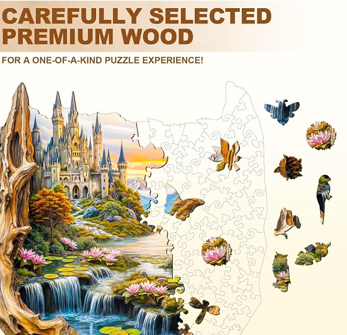 Wooden Puzzles for Adults Fantasy Castle Waterfall Driftwood Puzzles 100 Pieces - Image 3