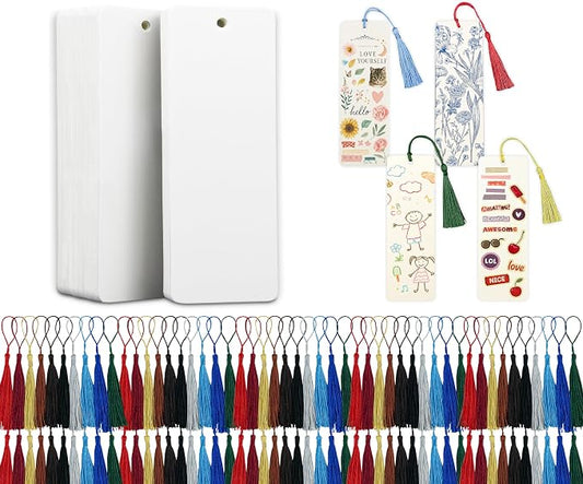 100 Paper Blank Bookmarks with Colorful Tassels – DIY Bookmark Making Kit by Wacantic