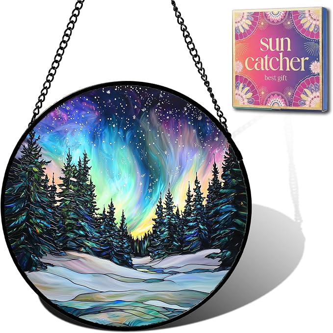 Northern Lights Acrylic Suncatcher Faux Stained Glass Window Hanging 11.8" | by Unknown