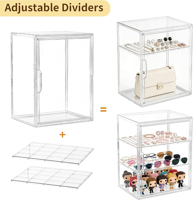 Attelite Acrylic Display Case for Collectibles Adjustable 3-Tiers，2Pack | Clear - Image 3