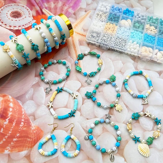 1860Pcs Ocean Beads for Bracelets Making Kit, Sea Turtle Shell Starfish Shape - Image 5