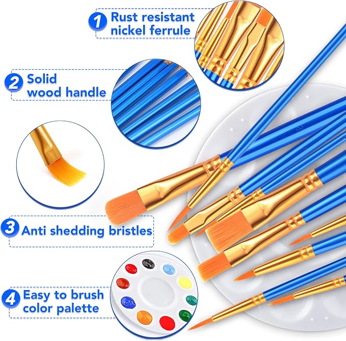 AROIC Paint Brushes Palette Set, 24 Pack/240Pcs Acrylic Paint Brushes and 24 - Image 2