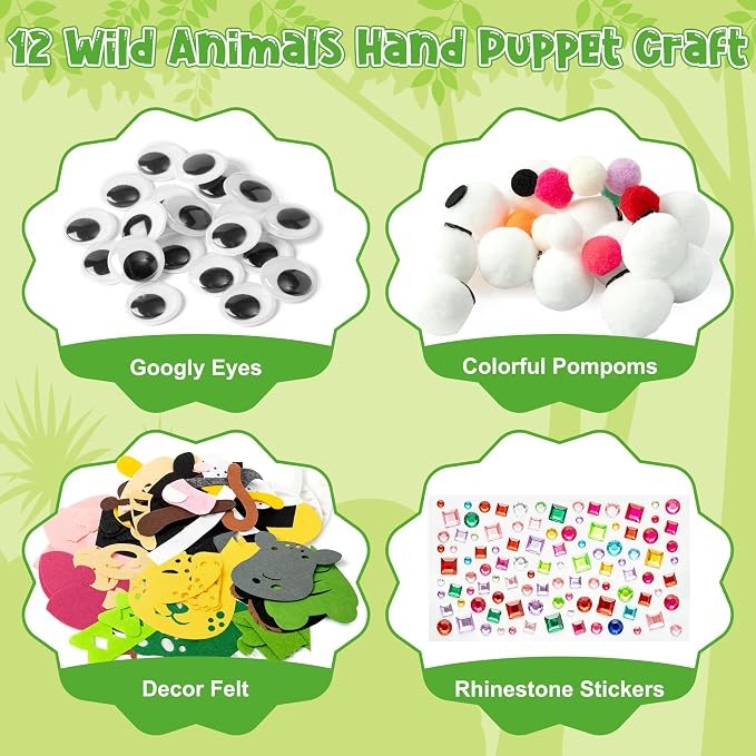 WATINC 12Pcs Hand Puppet Making Kit, Art Craft Felt Sock Puppet Toys, Creative - Image 2