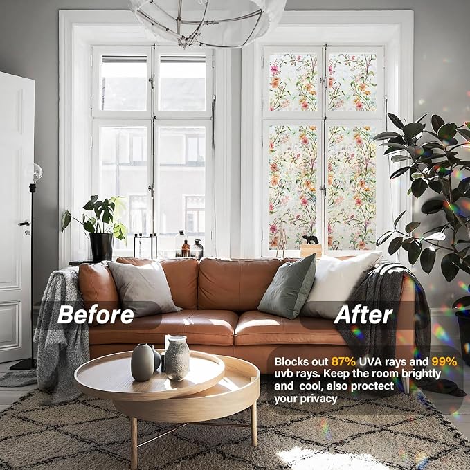 Ranzdn Window Privacy Film, Stained Glass, Static Cling, 35.4" x 157.4" | No - Image 2