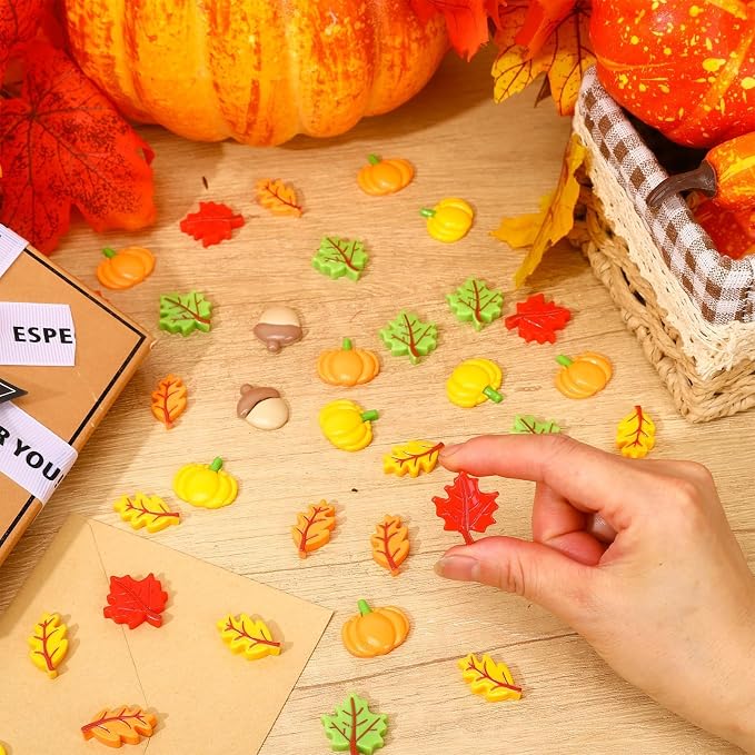 JUNEBRUSHS 80 Pcs Fall Mini Resin, Pumpkins Acorn Maple Oak Leaves Flatback - Image 6