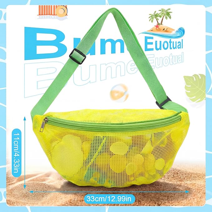 Hsei 2 Pcs Mesh Shell Bags for Beach Shelling Seashell Collecting Fanny Pack - Image 3