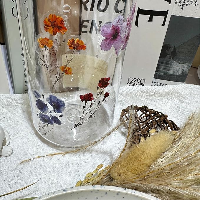 50 Pieces Natural Flower Themed Transparent Stickers - Image 5