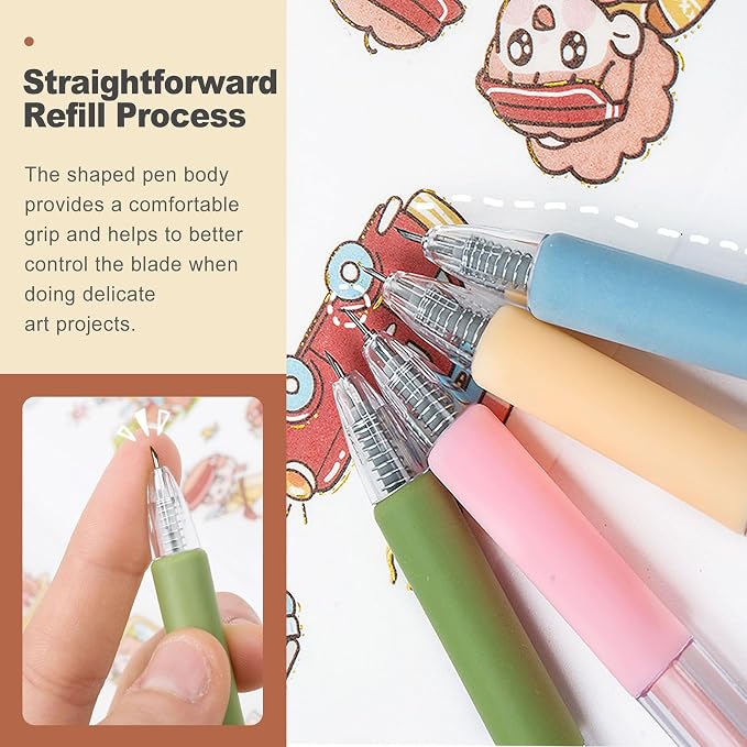 6 Pack Retractable Craft Pen Set 6 Colors Precision Paper Cutter - Image 4