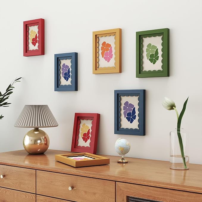 4x6 Picture Frame with Real Glass, Wooden cute 4 x 6 Photo Frame with Wavy Mat - Image 6