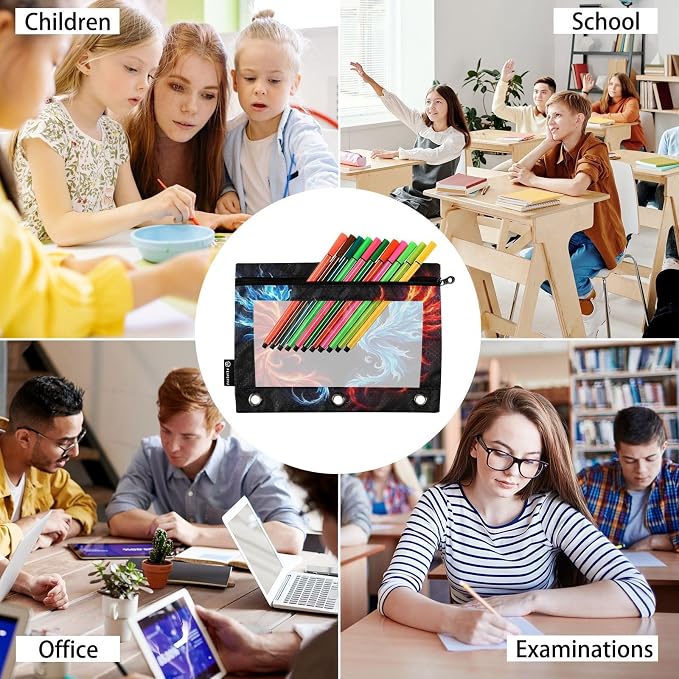 Dragon Phoenix Pencil Pouch for 3 Ring Binder, 2 Pack Waterproof Pencil Bags - Image 6