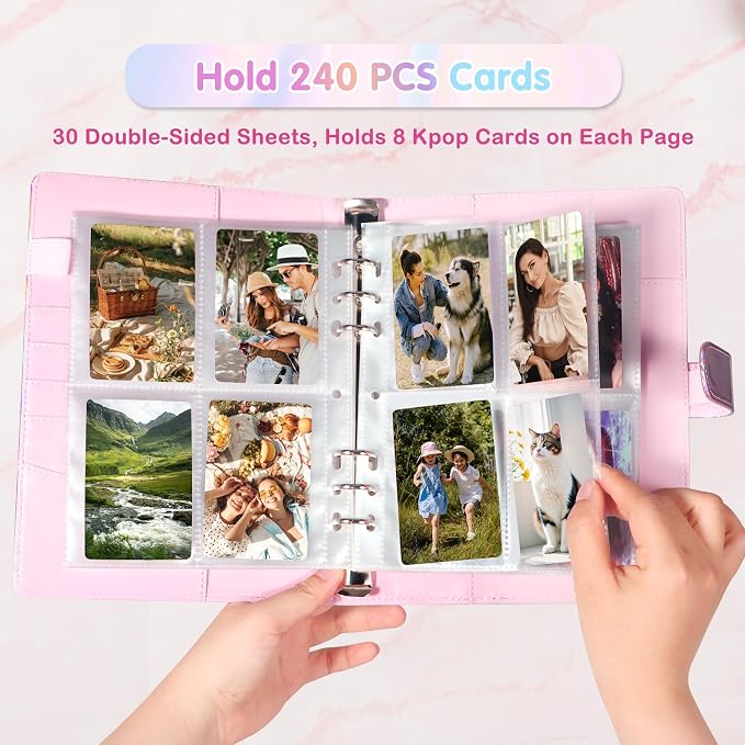 A5 Kpop Photocard Binder with 30 Pack 4-Pocket Card Pages, 6 Ring A5 Binder - Image 2