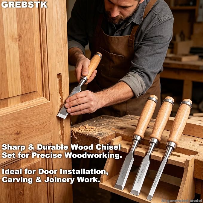 GREBSTK 4-Piece Ultra-Sharp Wood Chisel Set, CR-V Steel Beveled Blades - Image 6