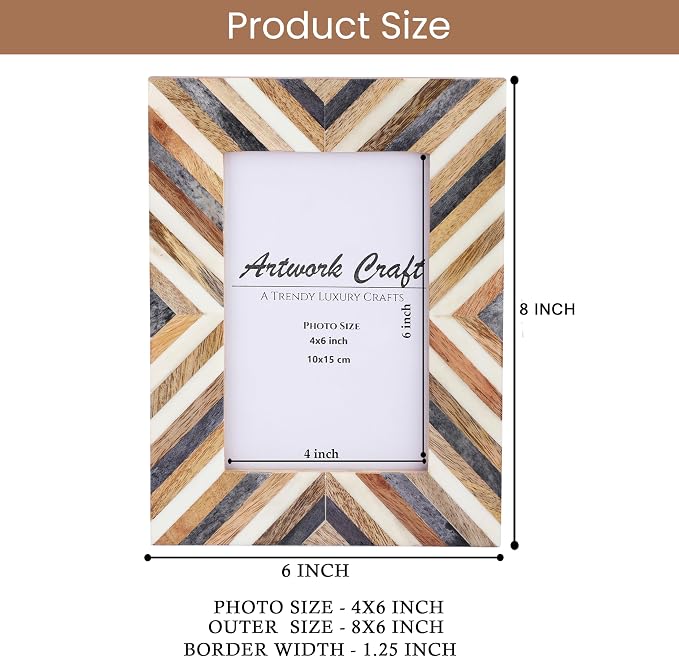 Handmade Picture Photo Frame Chevron Herringbone Art Inspired Vintage - Image 3