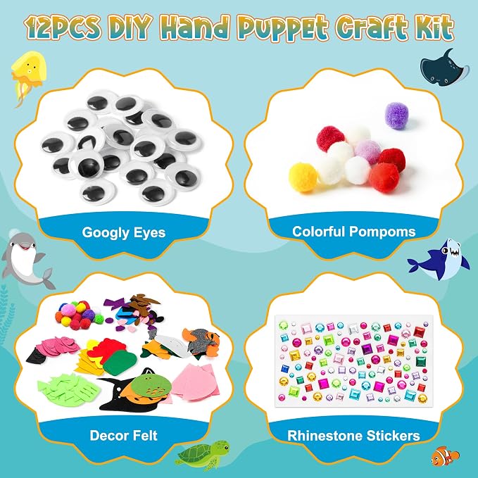 WATINC 12Pcs Hand Puppet Making Kit, Art Craft Felt Sock Puppet Toys, Creative - Image 2