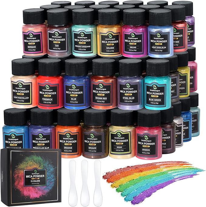 Smalltongue Mica Powder for Epoxy Resin, 72 Colors, 0.35 oz Bottles Mica Glitter by Smalltongue