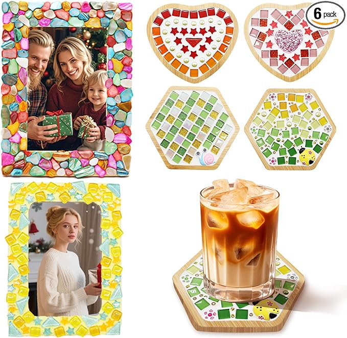 6 Sets DIY Glass Mosaic Tiles for Crafts Mixed Color Mosaic Kits by Adboros