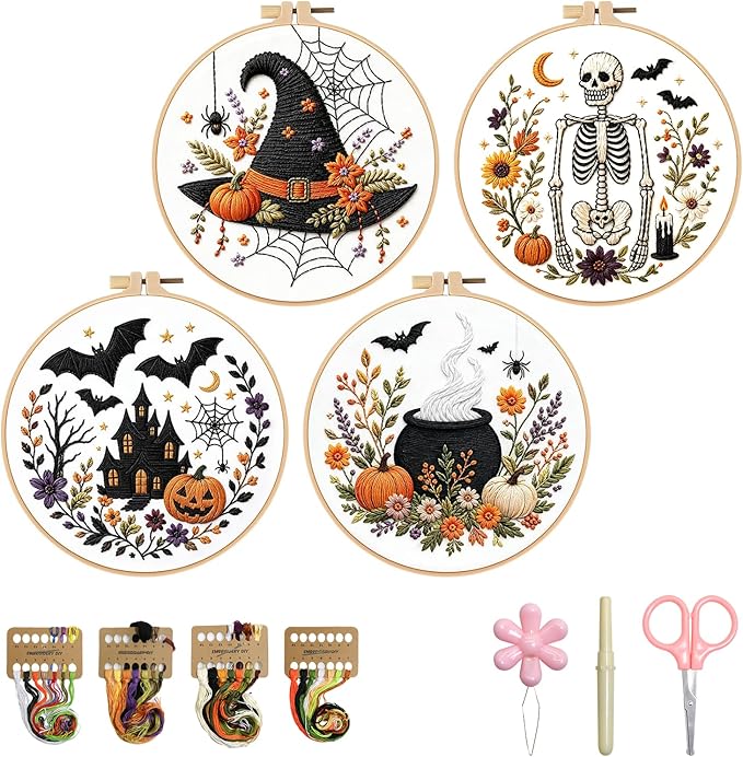 Halloween Embroidery Kit, Pumpkin Cross Stitch Kits, 4 Set Craft Kits by BBLYBD