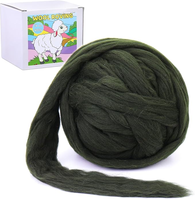 QMNNMA 14.1oz Wool Roving Yarn, Needle Felting Wool, Felting Supplies | Dark by Qmnnma