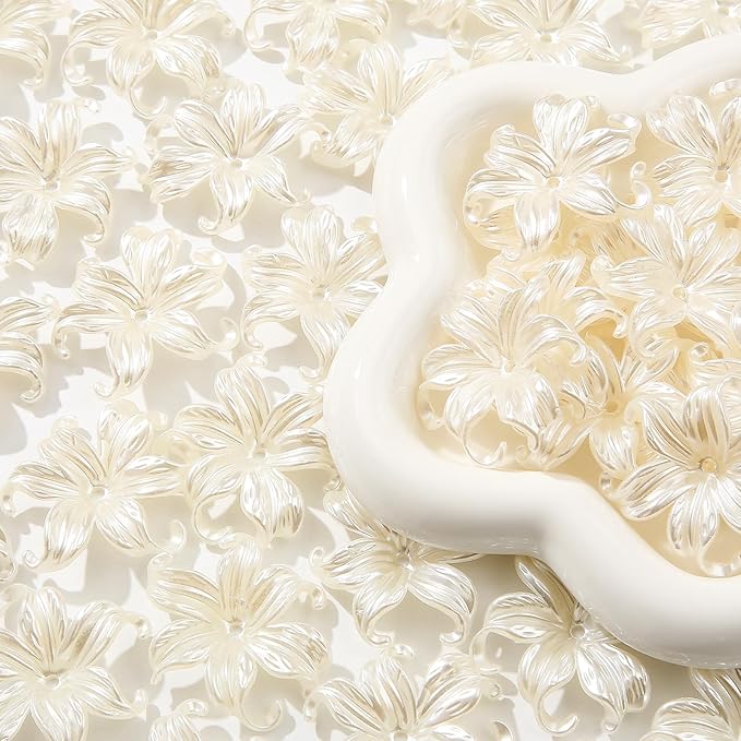 40pcs Flower Shape Beads White Pearl Flower Beads Color Lily Beads - Image 5