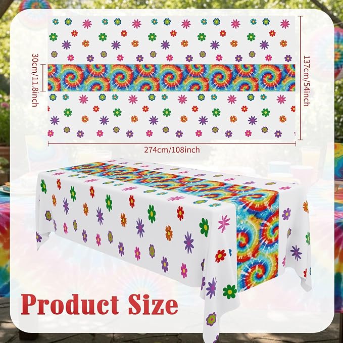 Oudain 6 Pcs Tie Dye 70s Party Decoration Hippie Tablecloth - Image 2