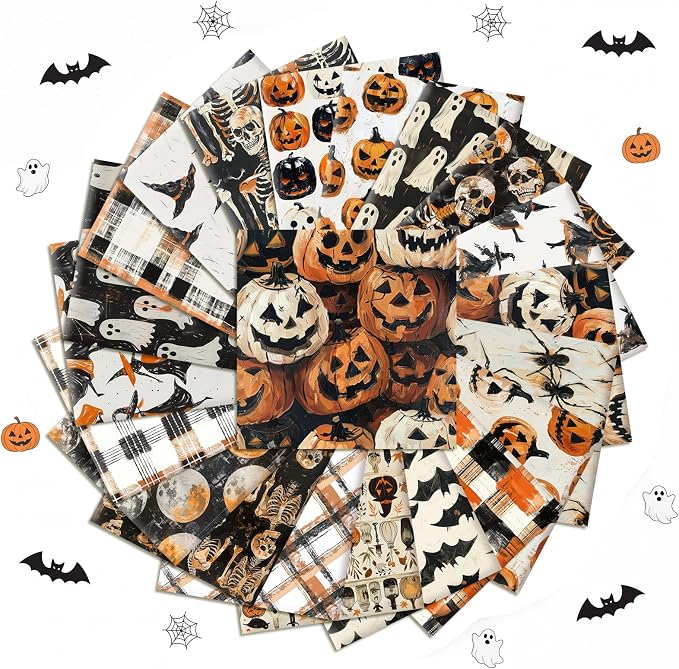 HunnmingRe 20 Pcs 10''x10'' Halloween Quilting Fabric Square Spooky Ghost - Image 7