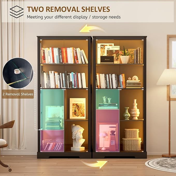 71” Display Cabinet with Glass Doors, LED Curio Cabinet with 3 Lights - Image 9