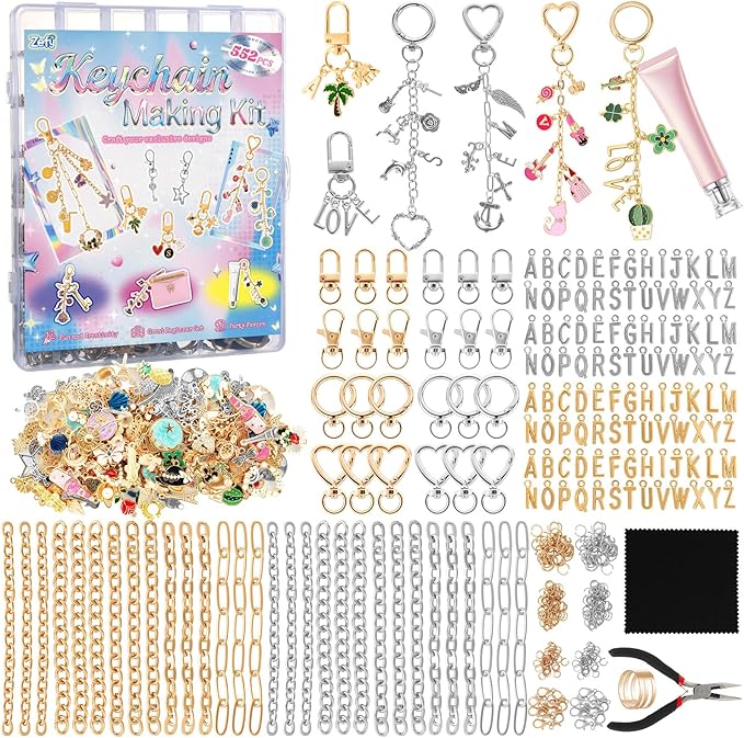Zefy 552Pcs Charms Lip Gloss Keychain Making Kit, Including 214 Charms 24 Key by Zefy