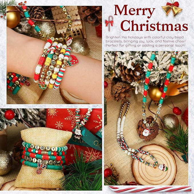 Gionlion Christmas Beads for Bracelets, Clay Beads Bracelat Making kit Golden - Image 2