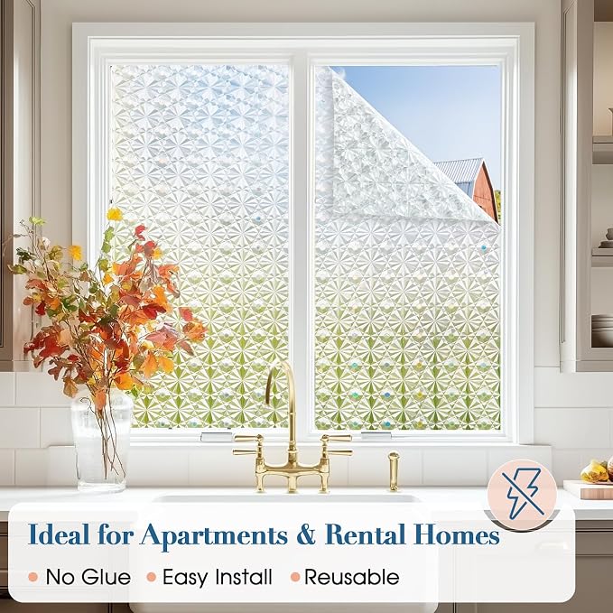 Windimiley Frosted Glass Window Privacy Film, 3D Diamond, 11.8" x 78.7" | - Image 3