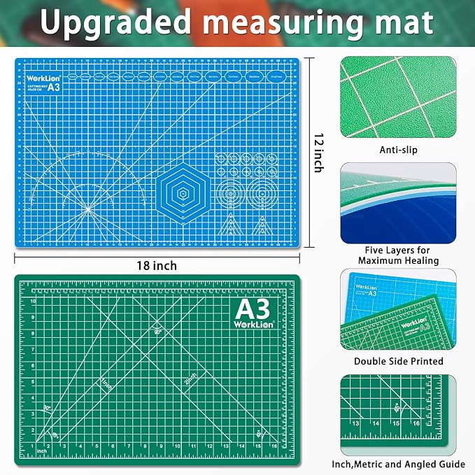 WORKLION 12" x 18" Art Self Healing PVC Cutting Mat, Double Sided, Gridded - Image 5