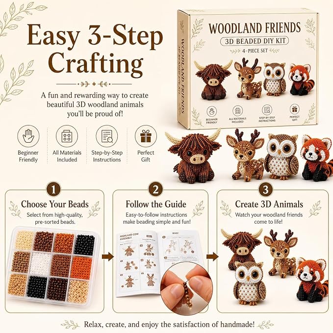 YADUO Tiny 3D Beaded Animal DIY Kit, Easy DIY Beading Embroidery Kit - Image 2