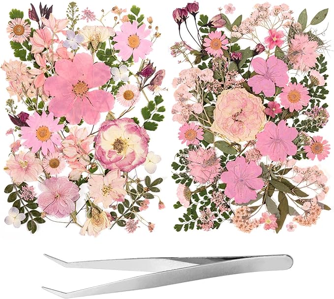80pcs Pink Pressed Flowers Bulk, Romantic Dried Flower Leaves, Natural Pressed by LGFMGWH