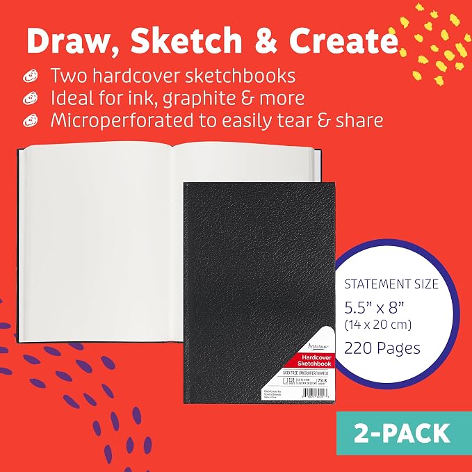 Artlicious Hardcover Sketch Book 2 Pack, 5.5" x 8" Black Drawing Books - Image 2