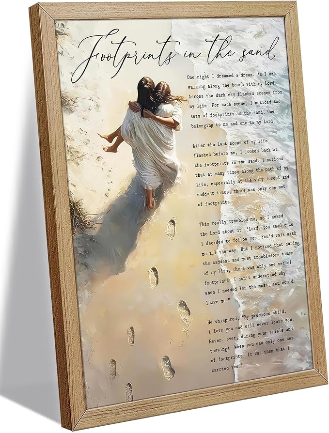 YOXORDQ Framed-Footprints in The Sand Poem Canvas Wall art, 16x24in | Jesus by YOXORDQwallart