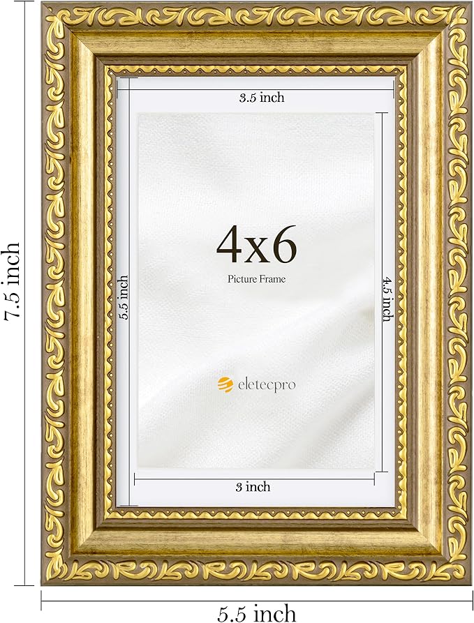 eletecpro 4x6 Vintage Picture Frame, Glass Cover, Horizontal or Vertical - Image 3