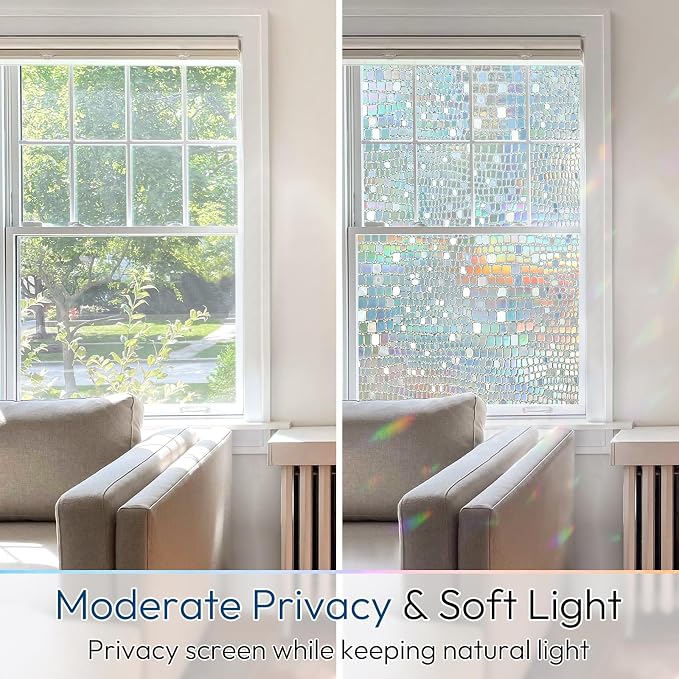 rabbitgoo Window Privacy Film Decorative Rainbow Cling, 35.4" x 157.4" | 3D - Image 3