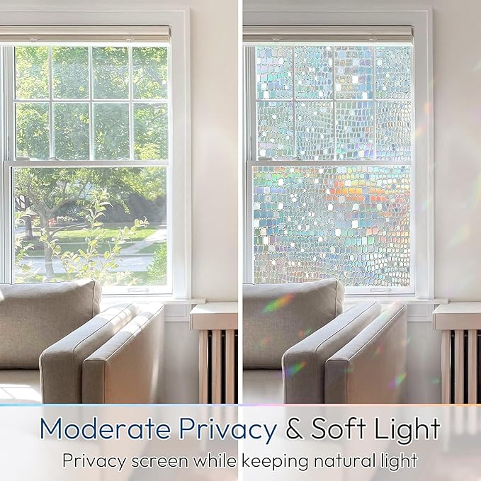 rabbitgoo Window Privacy Film Decorative Rainbow Cling, 17.5" x 78.7" | 3D - Image 3