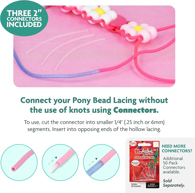 Pepperell Pony Bead Lacing – Hollow Lacing Tube Cord, 3 Connectors Included - Image 3