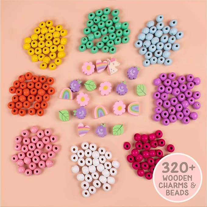 Story Magic Wooden Flower Bead Set, Over 300 Large Hole Wood Beads & Charms - Image 3