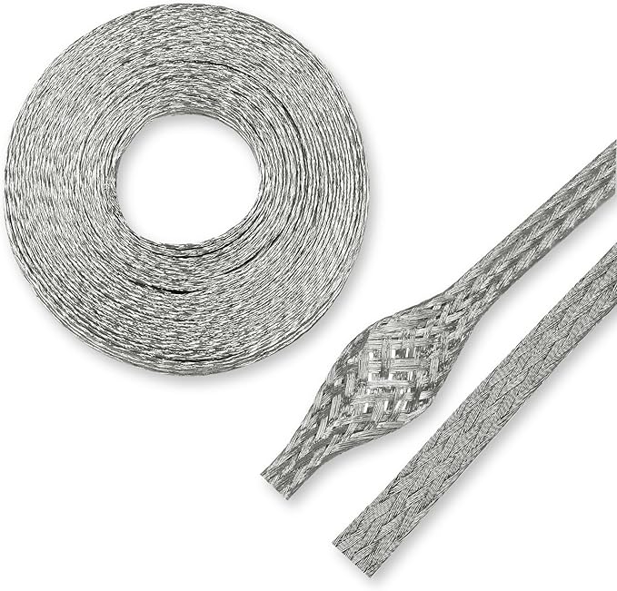 Tinned Copper Braid Cable Wire Shielding Sleeve Ground Straps Protection Flat by BuyUneed