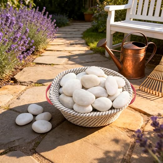 5 lb Natural Polished White Pebbles, 1-2 Inch Decorative White Rocks - Image 3