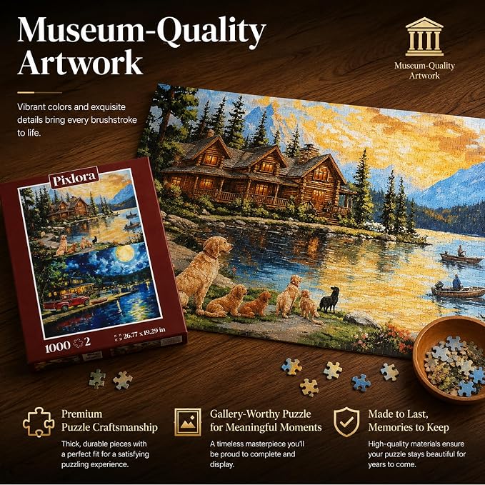 Puzzles for Adults 1000 Pieces, 2 Pack Lake Cabin and Moonlight Jigsaw Puzzles - Image 6