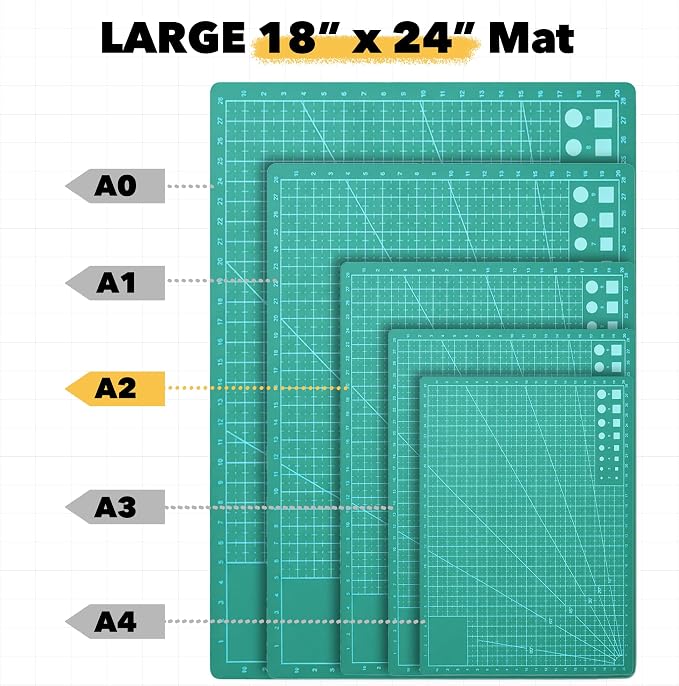 Mandala Crafts Self-Healing Cutting Mat Set – 18" x 24" A2 Green Double-Sided - Image 3