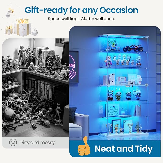 Dystler 6-Tier Glass Display Cabinet, RGB LED Lights - Image 6
