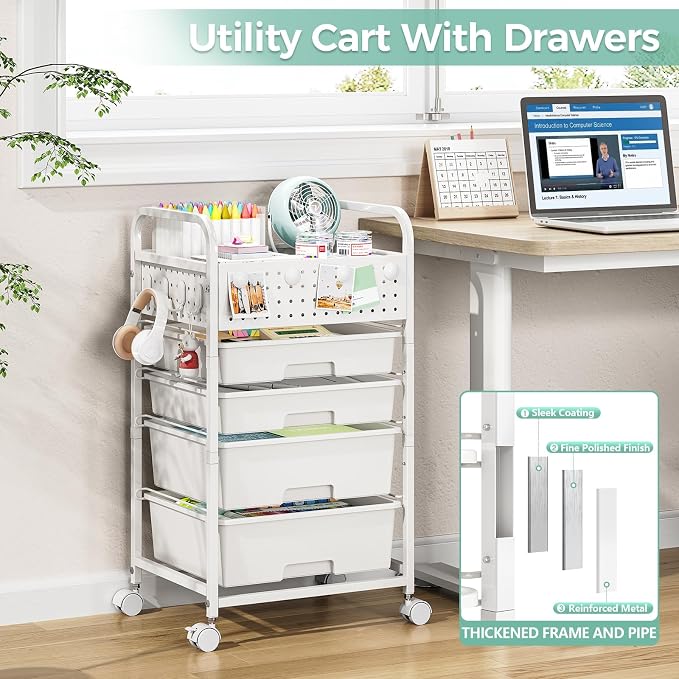 4 Drawer Rolling Storage Cart - Image 6
