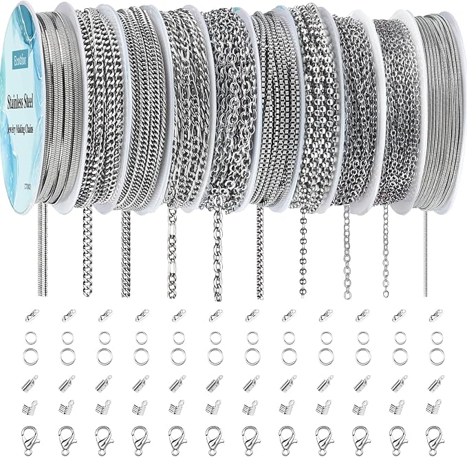 Ecoofor Necklace Chains for Jewelry Making, 82 Feet 10 Rolls Stainless Steel by Ecoofor