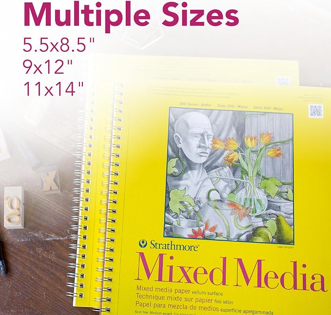Strathmore 300 Series Mixed Media Paper Pad, Side Wire Bound, 5.5x8.5 inches - Image 2