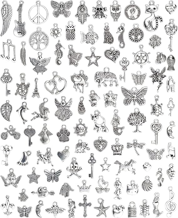 JIALEEY Wholesale Bulk Lots Jewelry Making Silver Charms Mixed Smooth Tibetan by JIALEEY